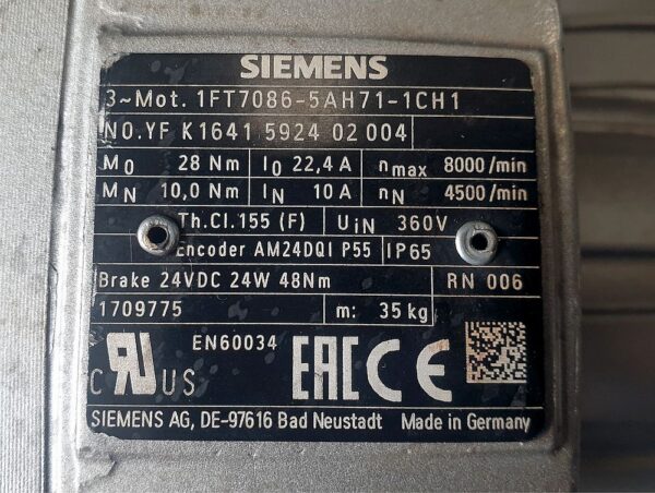Silnik synchroniczny Siemens Simotics S 1FT7 ( 1FT7086-1AH71-1CH1 ) - obrazek 5